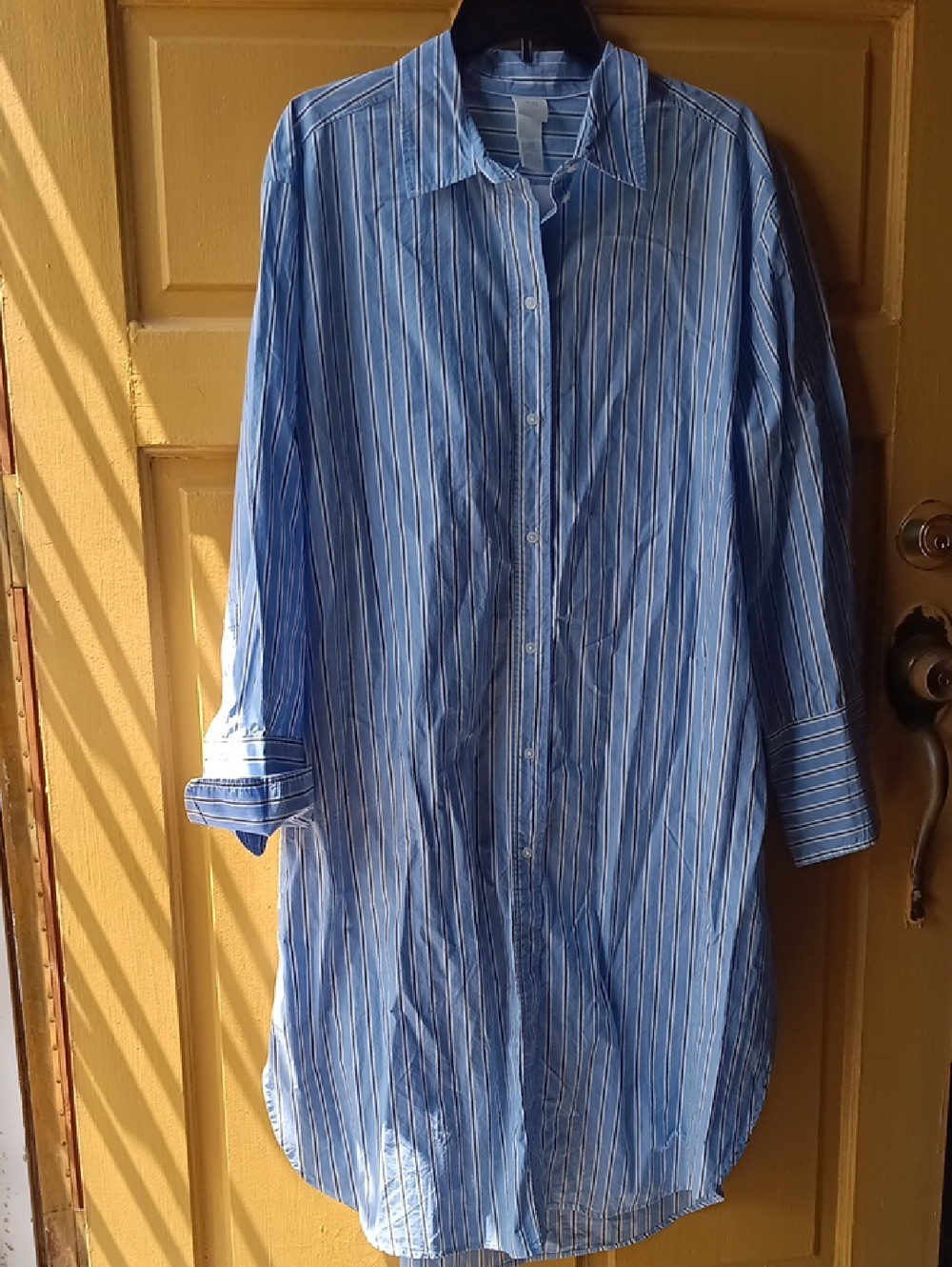 H&M Blue and White Striped Button-Down Shirt Dress